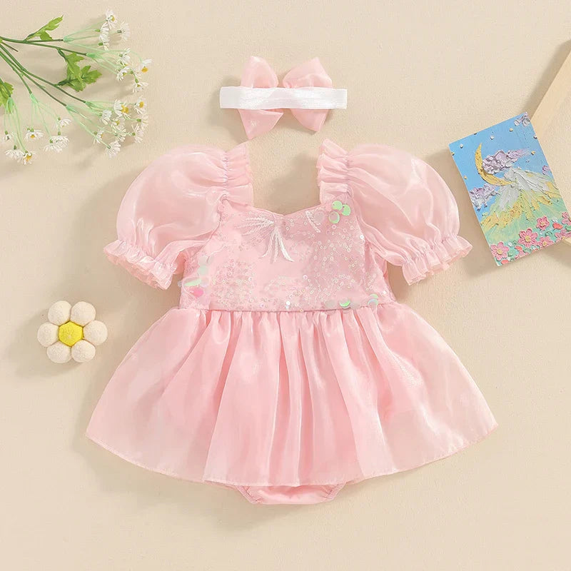 Body Infantil Feminino Lantejoulas + Lacinho