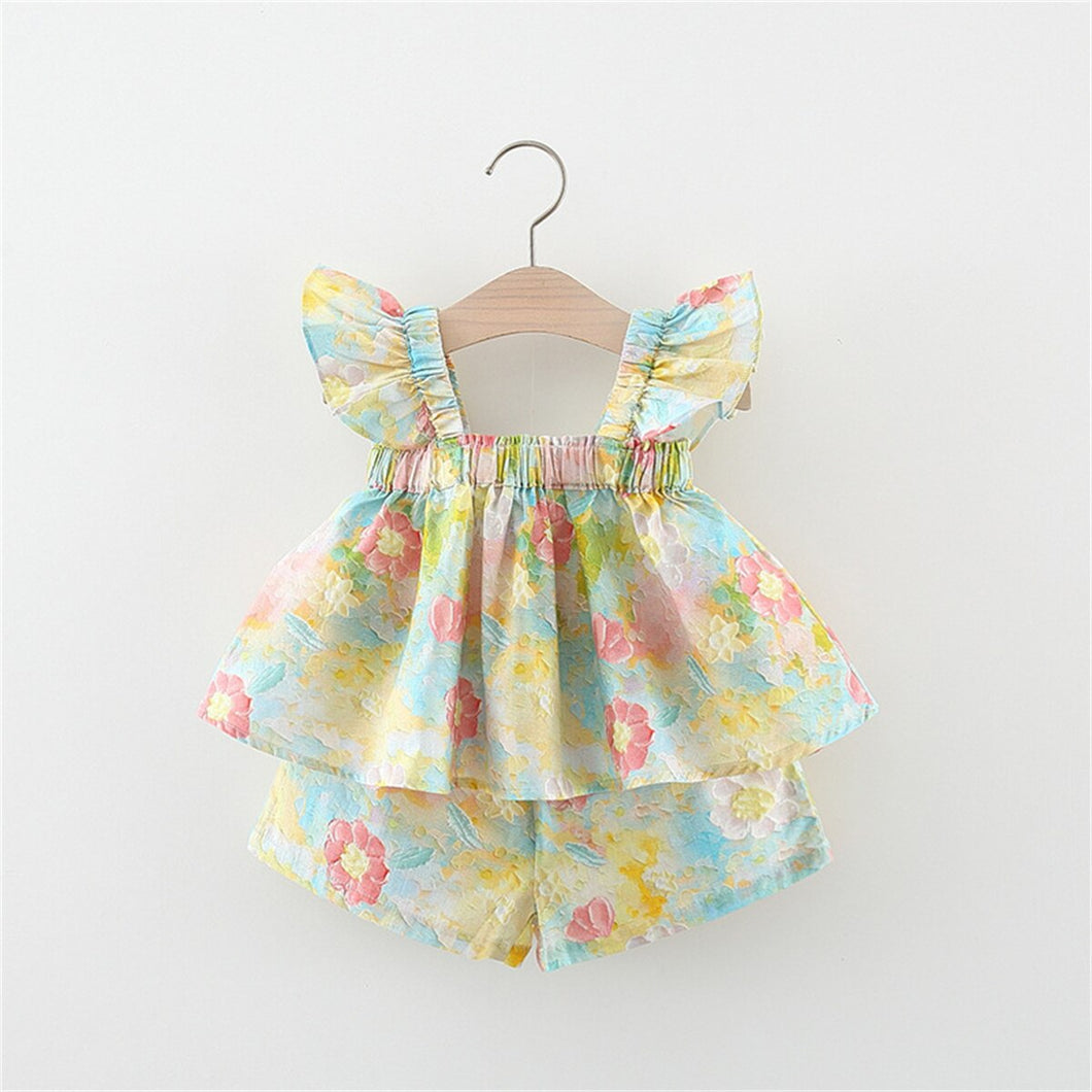 Conjunto Infantil Feminino Floral Manguinha