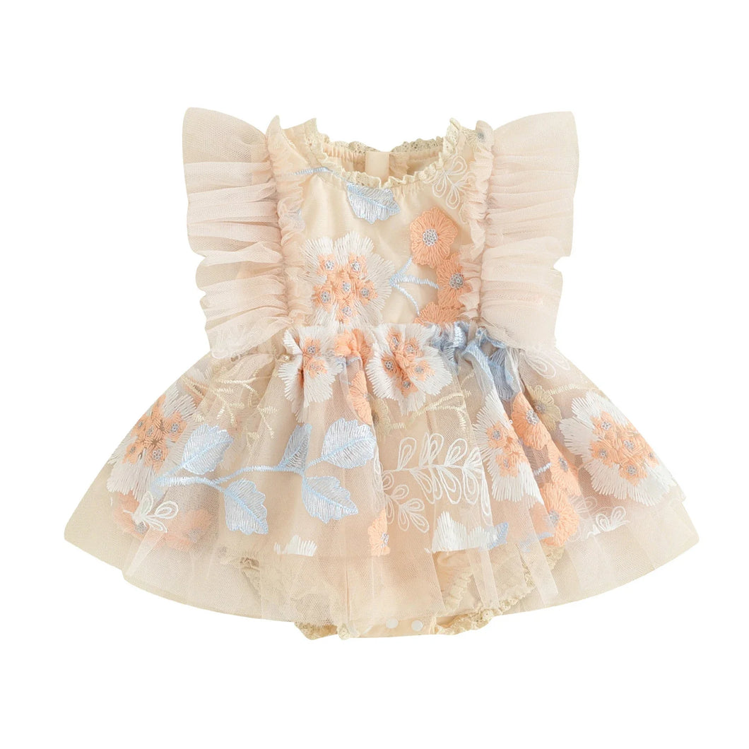 Body Infantil Tule Bordado Floral