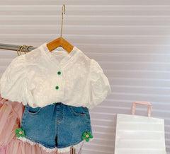 Conjunto Infantil Feminino Bufante e Jeans Florzinha