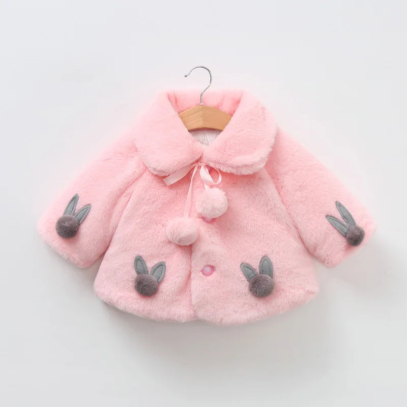 Casaco Infantil Feminino Plush Pompom Coelhinho