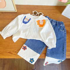 Conjunto Infantil Feminino Camisa e Florzinhas