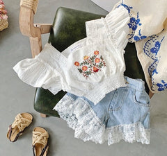 Conjunto Infantil Feminino Bordadinho e Jeans