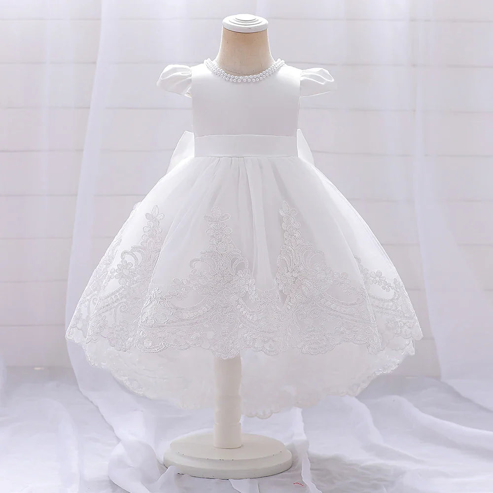 Vestido Batizado Luxo Branco para Bebê com Laço e Renda Festa de Casamento Aniversário