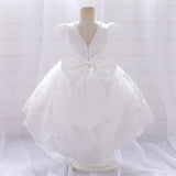 Luxury White Christening Dress for Baby with Bow and Lace, Perfect for Weddings, Birthdays