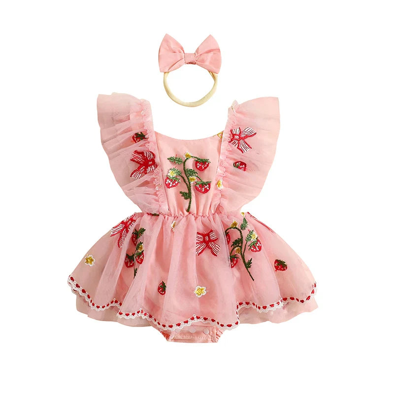 Body Infantil Feminino Bordado Moranguinhos