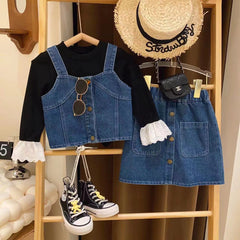 Conjunto Infantil  Feminino Jeans Botões