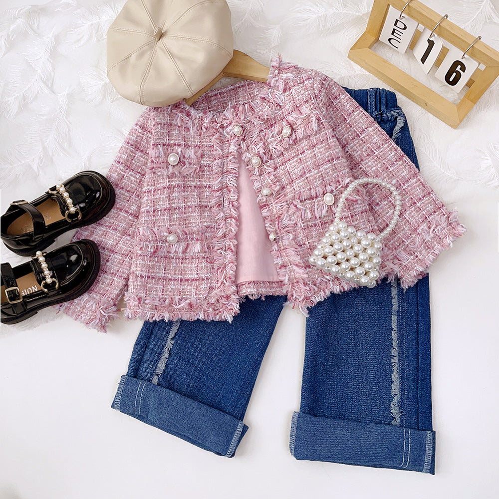 Casaco Infantil Feminino Tweed Botões