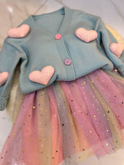 Conjunto Infantil Estrelinhas + Cardigan Coração