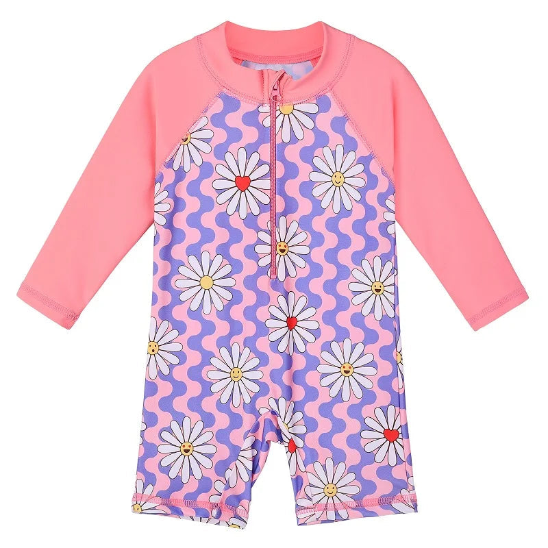 Larger Kids Sunscreen for Girls from Newborn to 6 Years Old, Floral Navy Blue with UV Protection