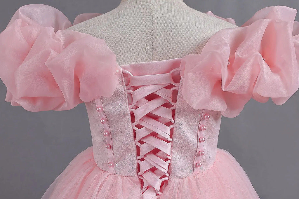 Elegant Bubble Sleeve Dress for Kids Parties and Graduations