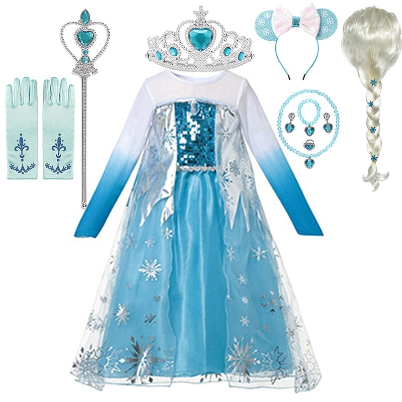 Vestido Princesa Elsa Frozen Com Acessórios