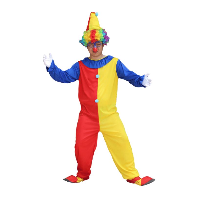 Fantasia Palhaço Adulto/ Cosplay Macacão Vermelho e Amarelo