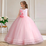 Luxury Kids party dress, sleeveless, with flowers and sequin embroidery.