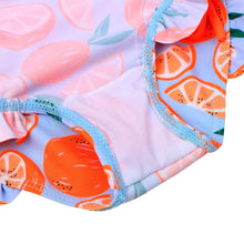 Upload image to gallery viewer, Long-sleeved swimsuit for girls from newborn to 6 years old, orange, with UPF 50+ protection. Children's UV clothing.
