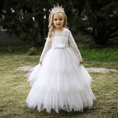 Vestido Infantil de Renda Manga Longa