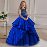 Luxury Kids party dress, sleeveless, with flowers and sequin embroidery.