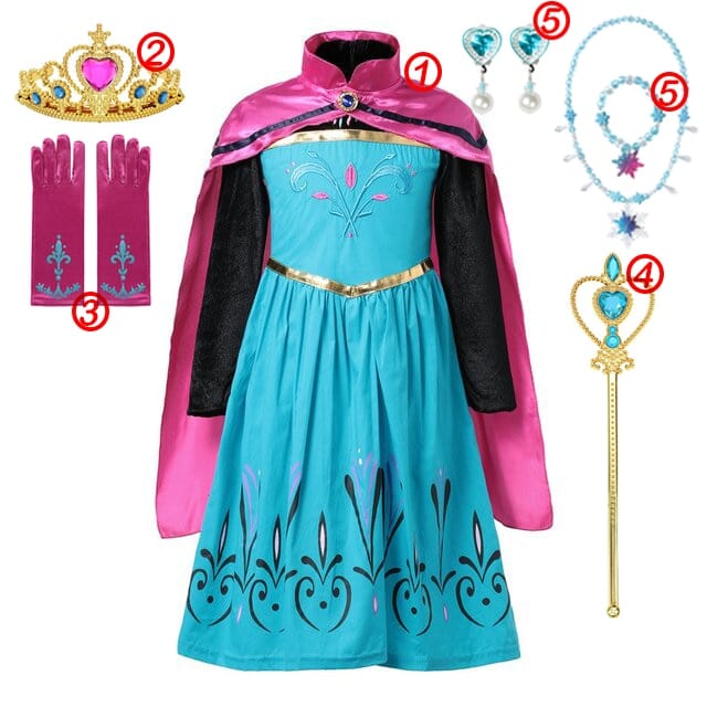 gold crown accessory with pink gem included in anna costume dress set
