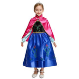 purple winter princess dress for kids with floral pattern and layered sheer sleeves
