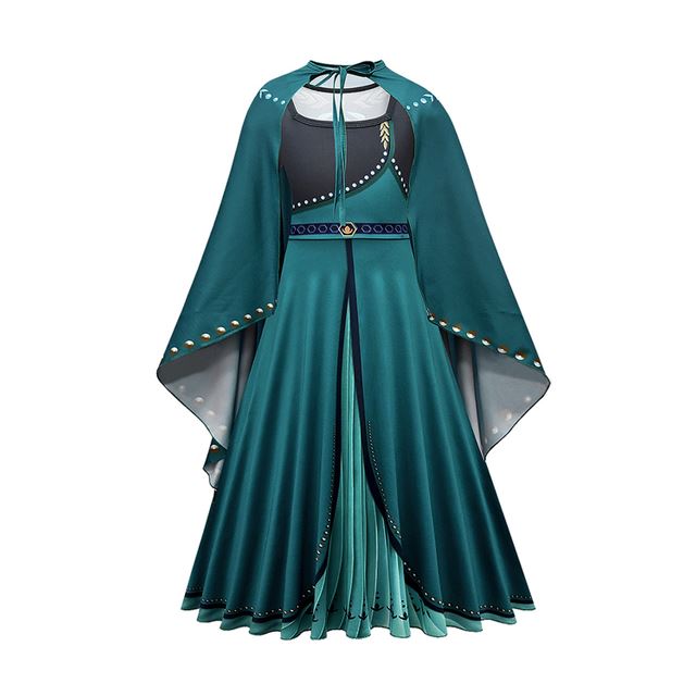 green winter princess costume dress showing cape and skirt detail for kids
