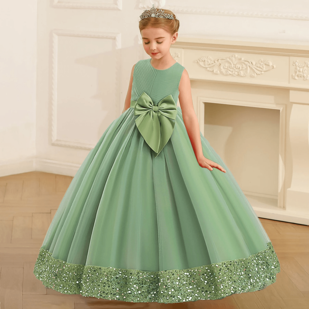 Sequin dress with hem and large bow for Kids.