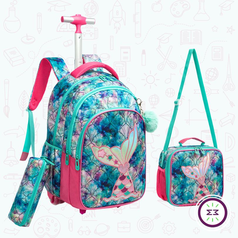 3-in-1 Kit: Rolling Backpack + Lunchbox + Pencil Case