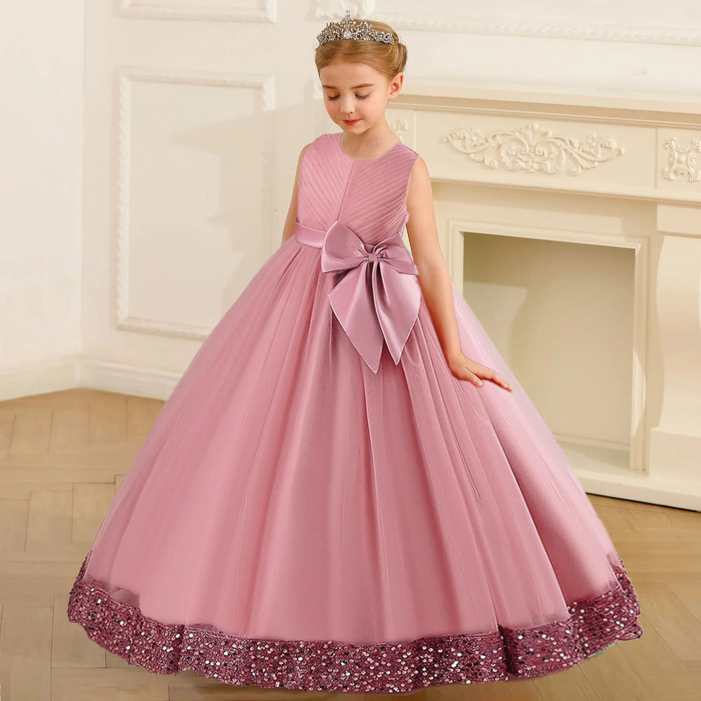 Sequin dress with hem and large bow for Kids.