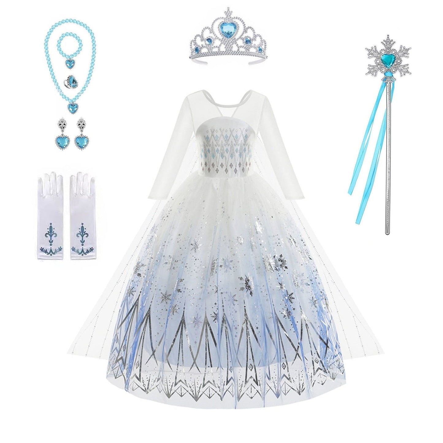 Frozen Elsa Snow Queen Costume Dress with Accessories – 8 Pieces