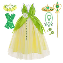 Carregar imagem no visualizador da galeria, Vestido Fantasia Princesa Tiana Luxo com Acessórios Infantil - A princesa e o Sapo
