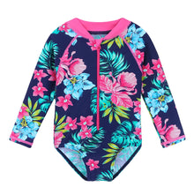Upload image to gallery viewer, Children's swimwear, long-sleeved swimsuit for girls from newborn to 6 years old, beachwear with UPF 50+ protection.
