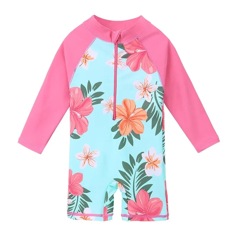 Larger Kids Sunscreen for Girls from Newborn to 6 Years Old, Floral Navy Blue with UV Protection