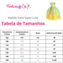 Carregar imagem no visualizador da galeria, Vestido Fantasia Princesa Tiana Super Luxo Infantil - A princesa e o Sapo

