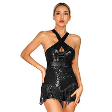 Carregar imagem no visualizador da galeria, Vestido de Dança Latina com Franja de Lantejoulas
