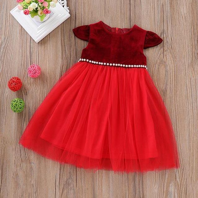 Red dress with pearls