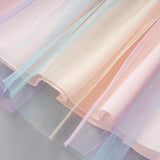 Long-sleeved dress with colorful tulle skirt.