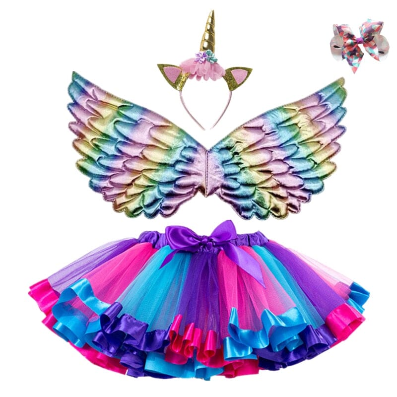 Purple and Cyan Unicorn Costume Skirt with Tiara and Wings