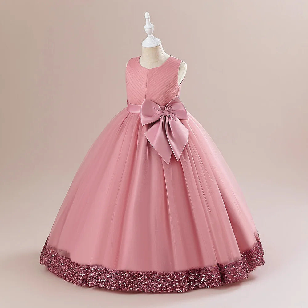 Sequin dress with hem and large bow for Kids.