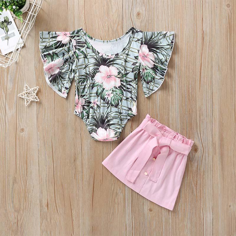 Conjunto Body Floral + Saia - Tamanhos 1 a 4 anos