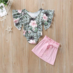 Conjunto Body Floral + Saia - Tamanhos 1 a 4 anos