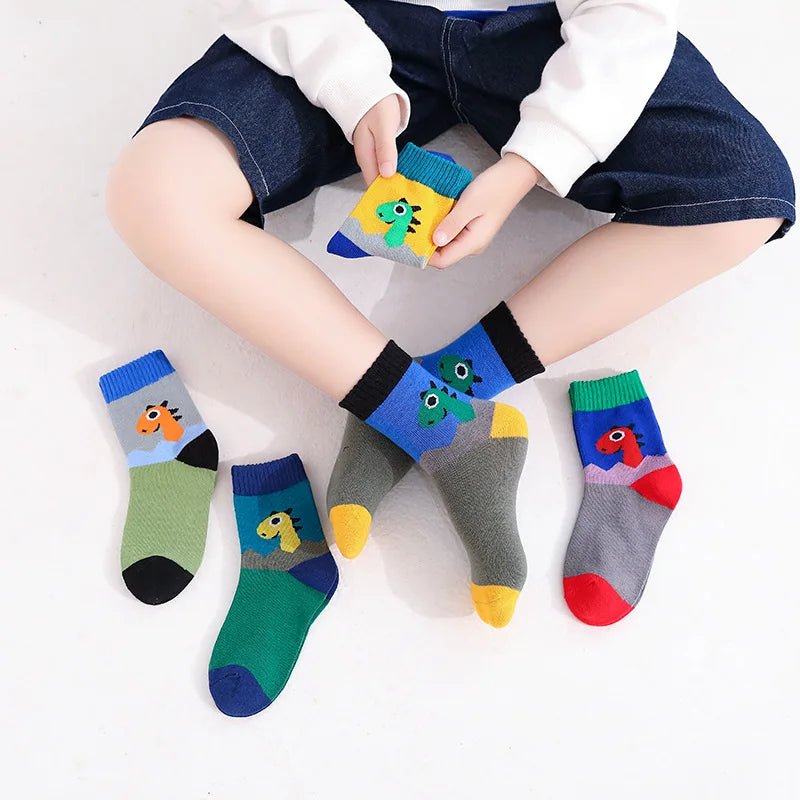 5-Pack 🧦 Kids Dinosaur Socks 100% Cotton