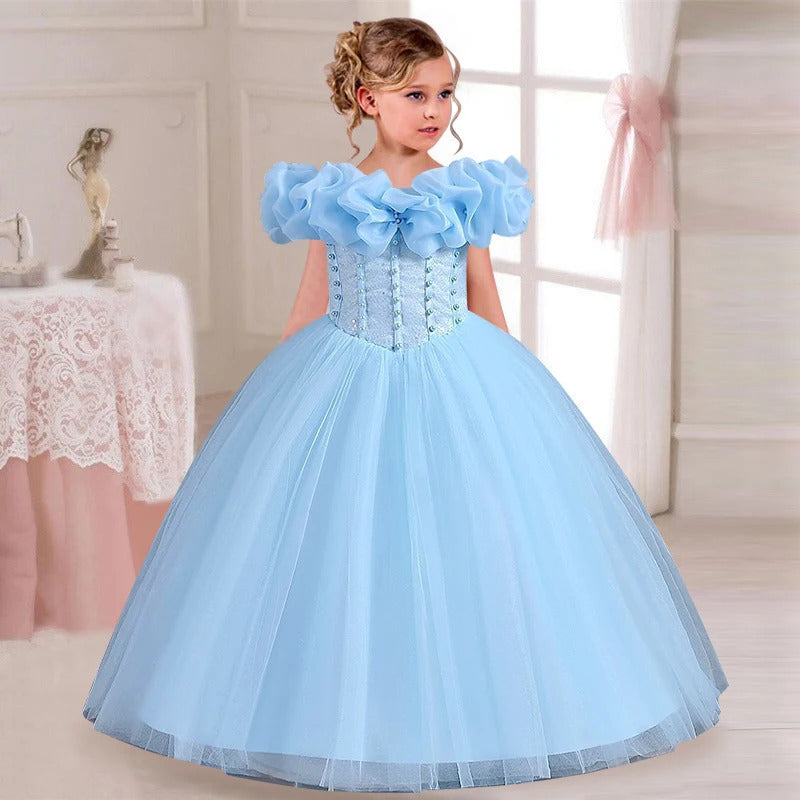 Elegant Bubble Sleeve Dress for Kids Parties and Graduations