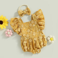 Body Infantil Feminino Bordado floral + Laçinho