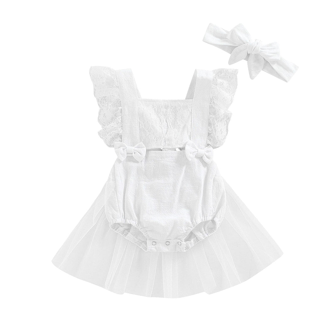 Body Infantil Feminino Branco Renda e Tule + Faixa