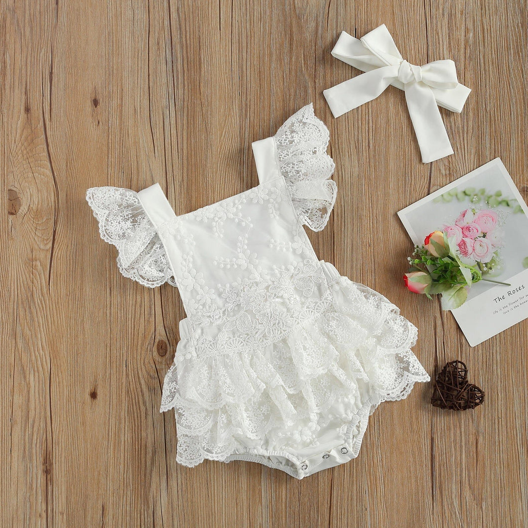 Body Infantil Feminino Branco Rendas + Faixa