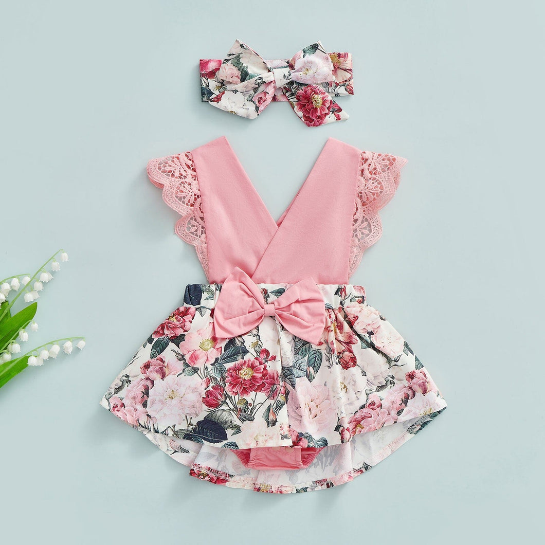 Body Infantil Feminino Florido Rendinha + Faixa