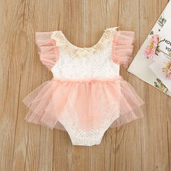 Body Infantil Feminino Renda Rosa e Branco