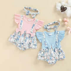 Body Infantil Feminino Romper Floral + Laço