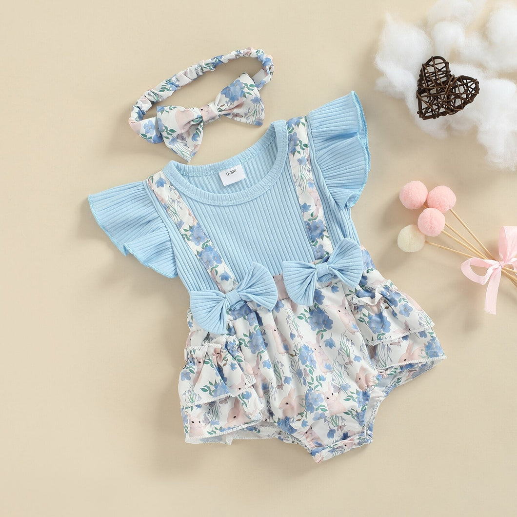 Body Infantil Feminino Romper Floral + Laço