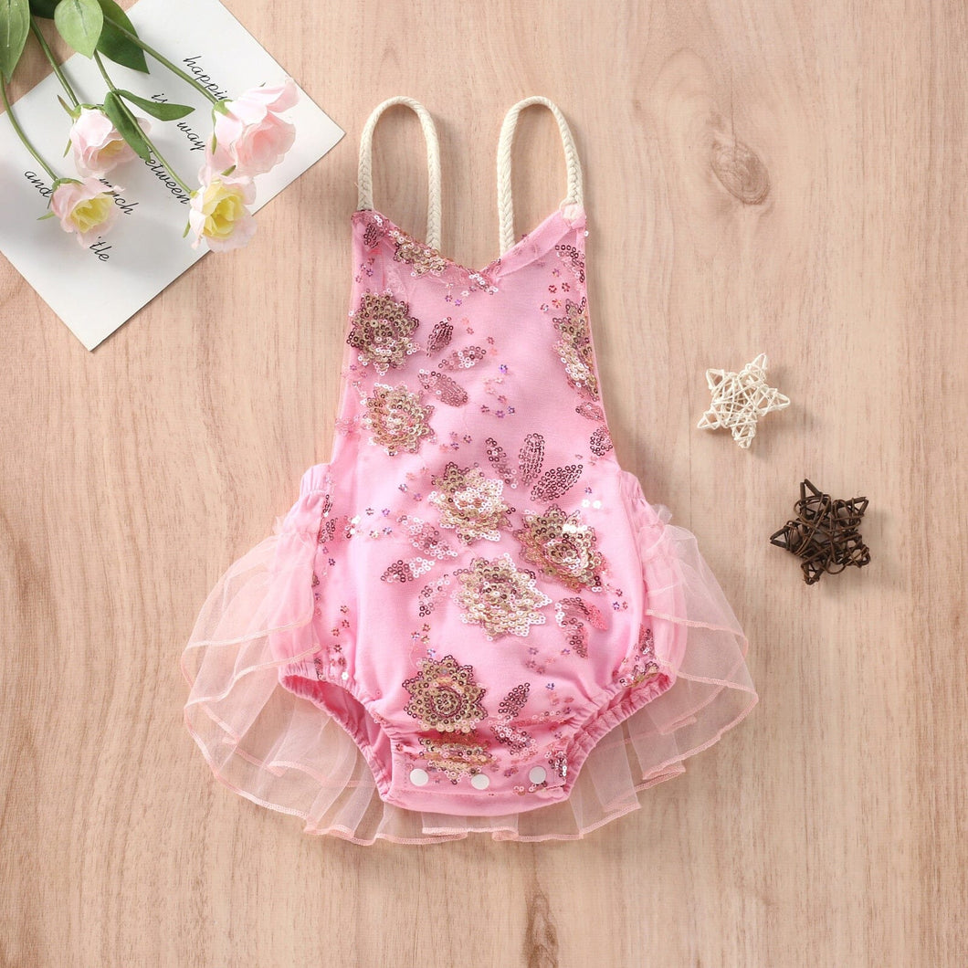 Body Infantil Feminino Rosa Lantejoulas