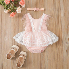 Body Infantil Feminino Rosa Penas + Faixa